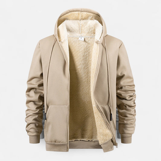 Men's Zip-Up Hoodie Jacket Lined with Fleece — Khaki