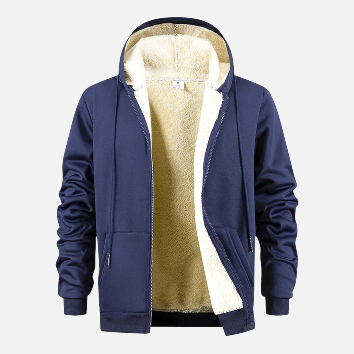 Men's Zip-Up Hoodie Jacket Lined with Fleece — Blue