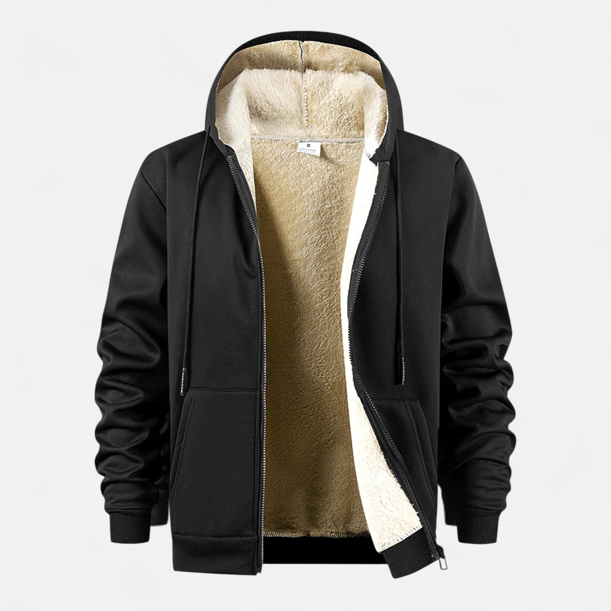 Men's Zip-Up Hoodie Jacket Lined with Fleece — Black