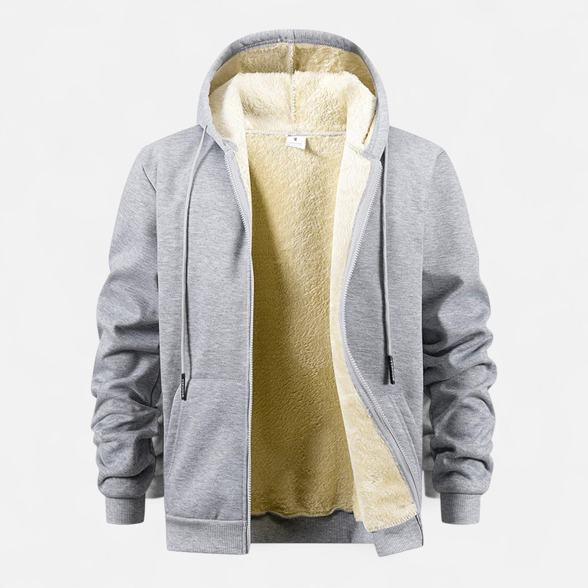 Men's Zip-Up Hoodie Jacket Lined with Fleece — Gray