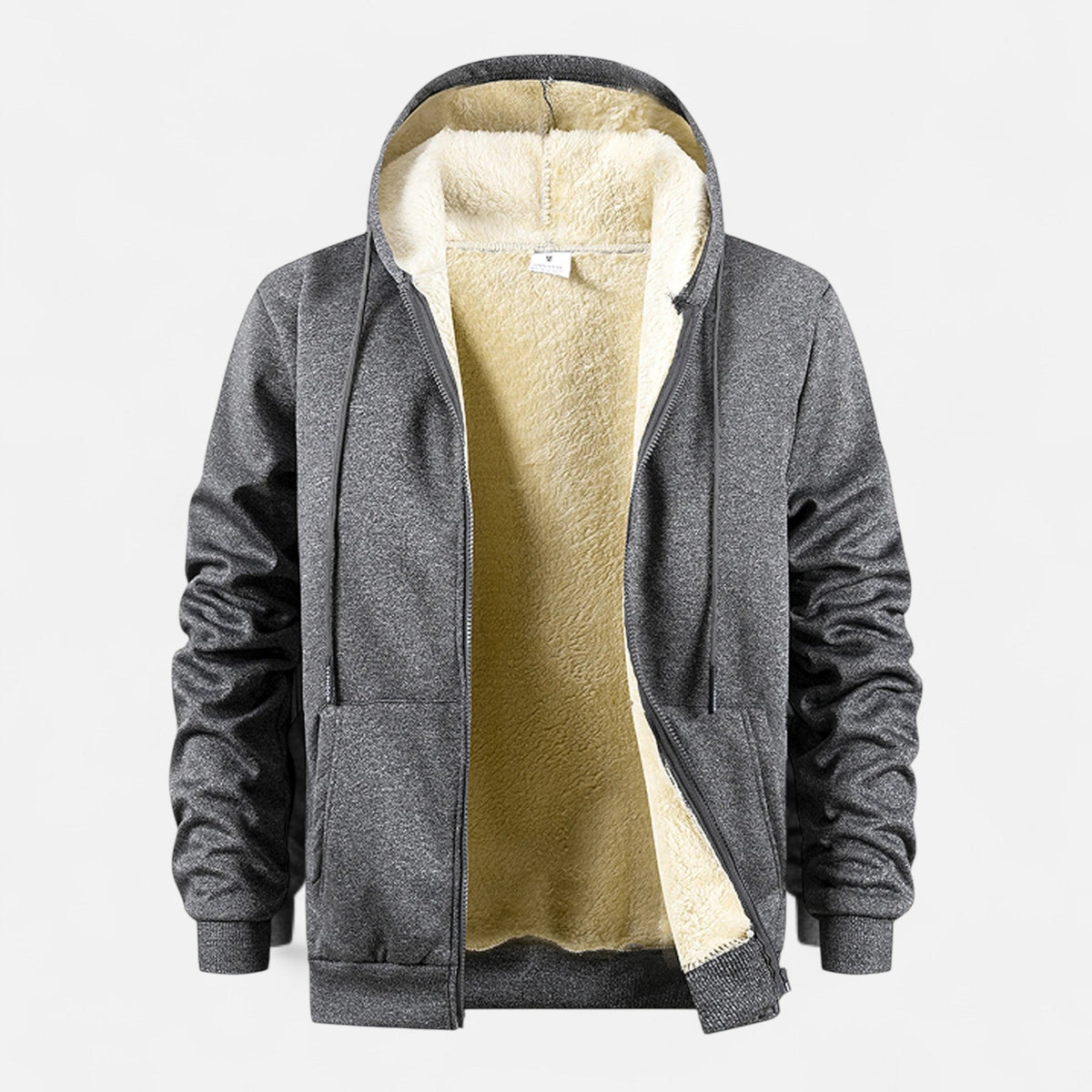 Men's Zip-Up Hoodie Jacket Lined with Fleece — Dark Gray