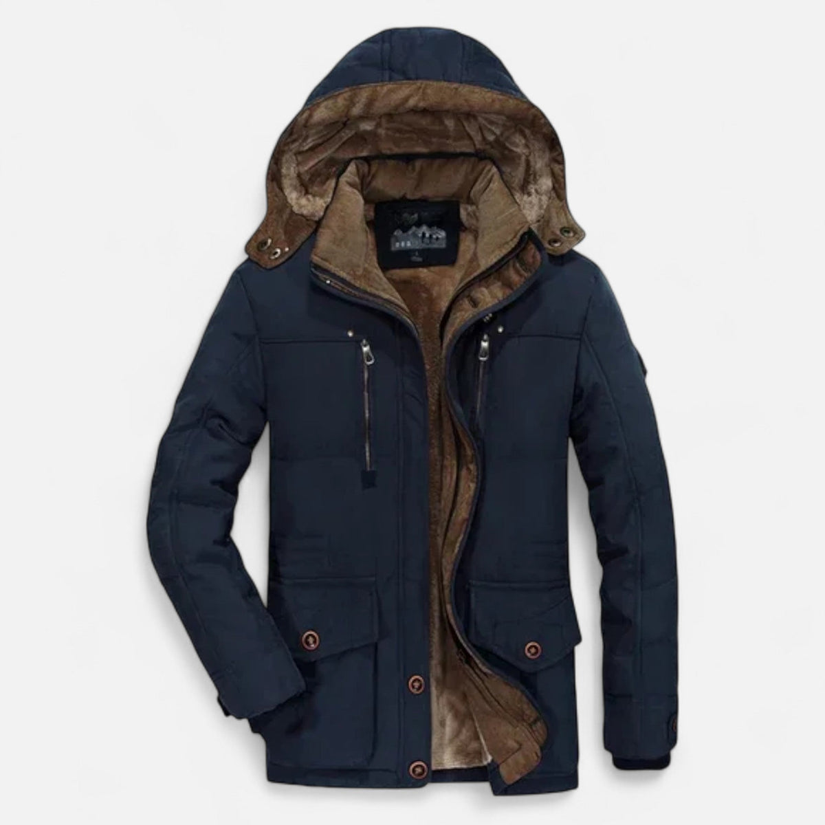 Thick Quilted Men's Parka with Hood — Dark blue