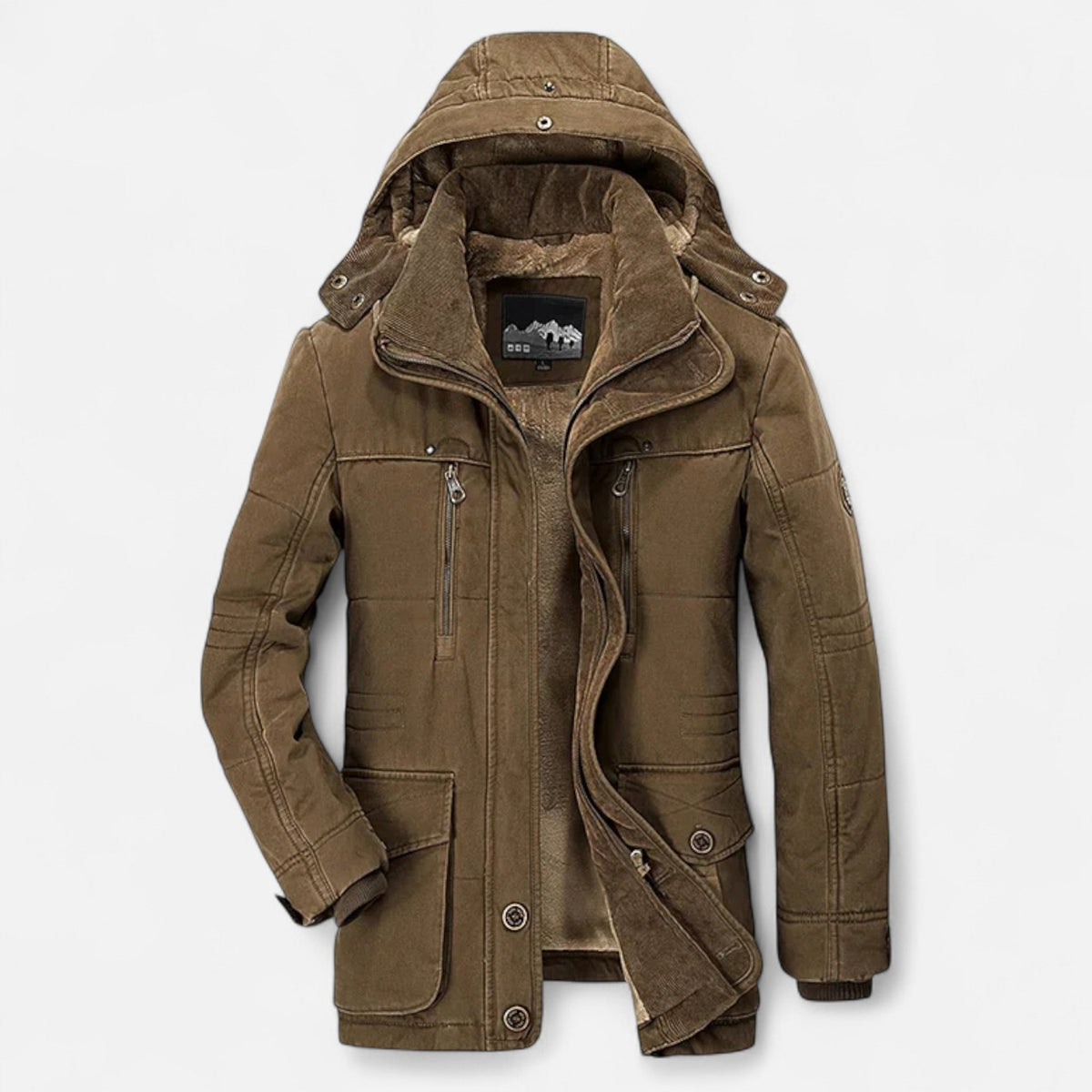 Thick Quilted Men's Parka with Hood — Chestnut
