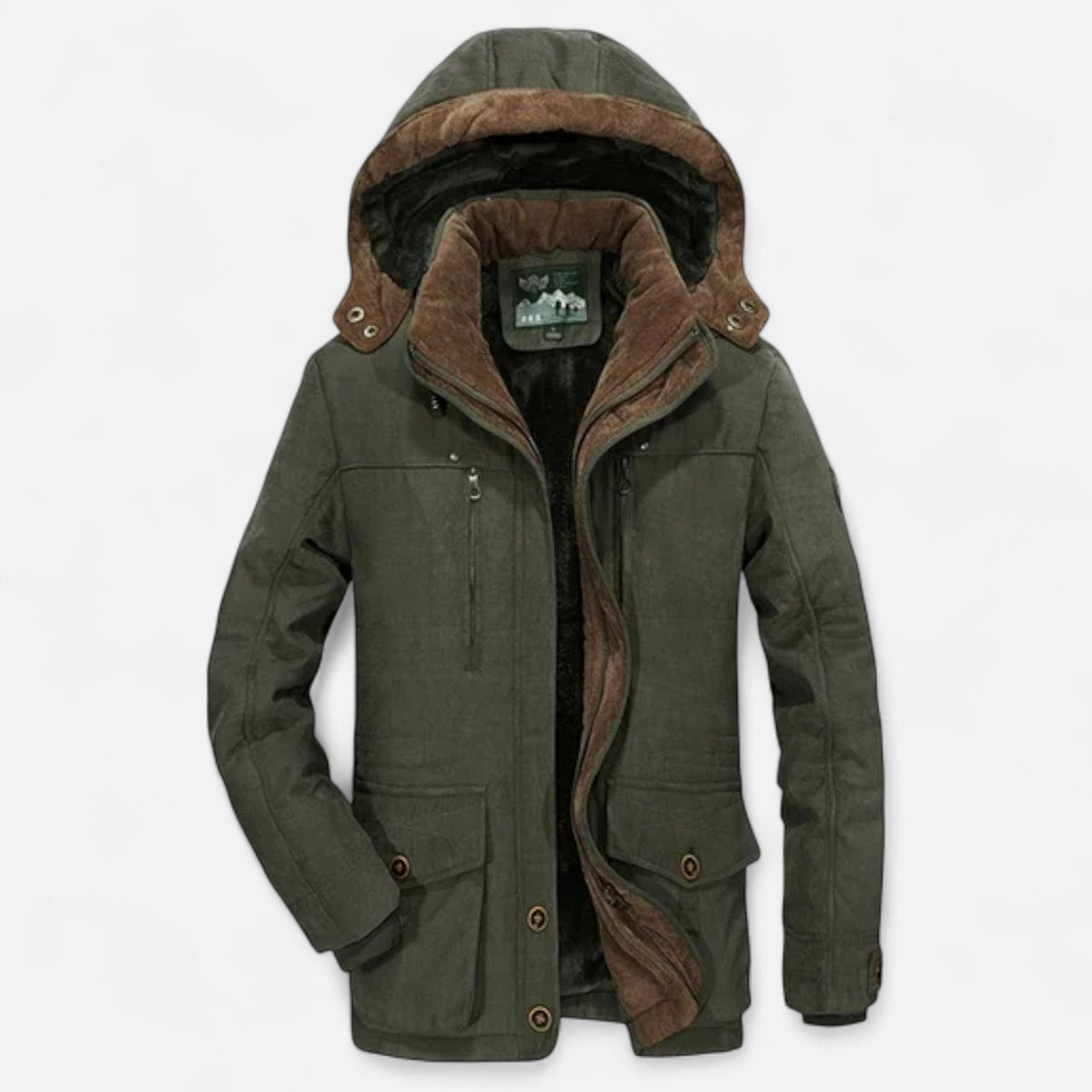 Thick Quilted Men's Parka with Hood — Green