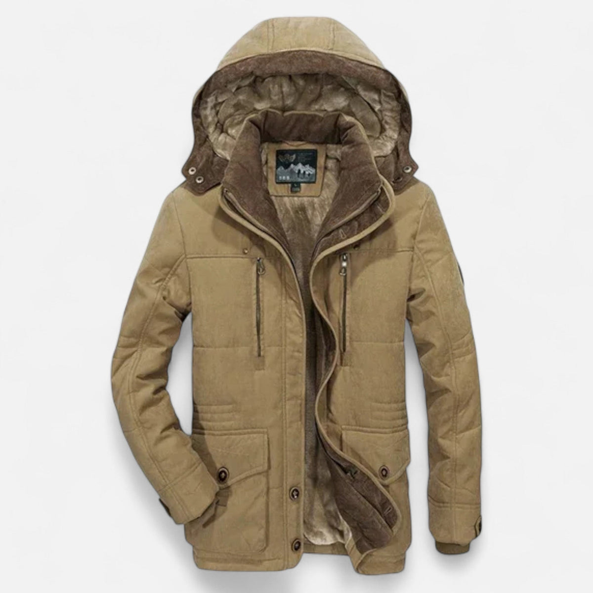 Thick Quilted Men's Parka with Hood — Khaki