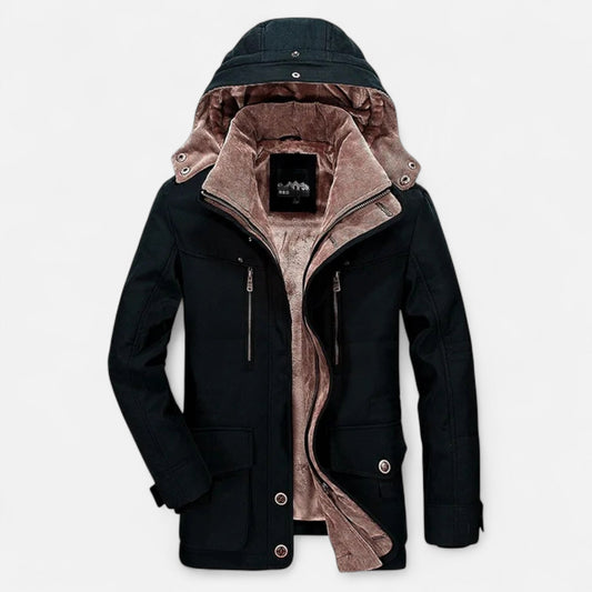 Thick Quilted Men's Parka with Hood — Black