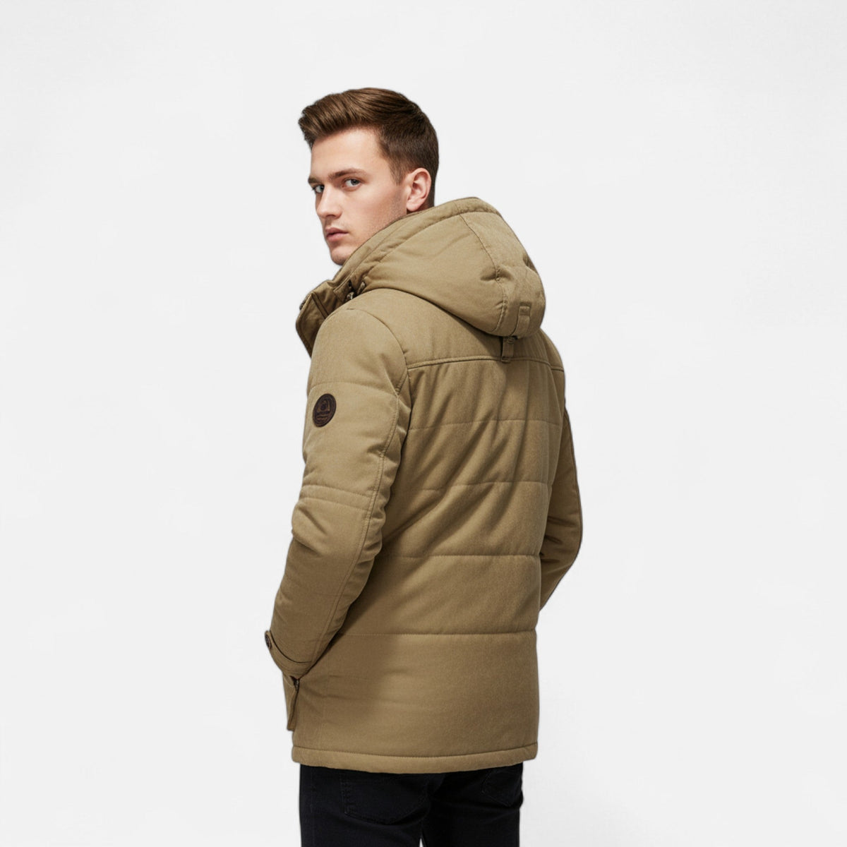 Thick Quilted Men's Parka with Hood — Khaki
