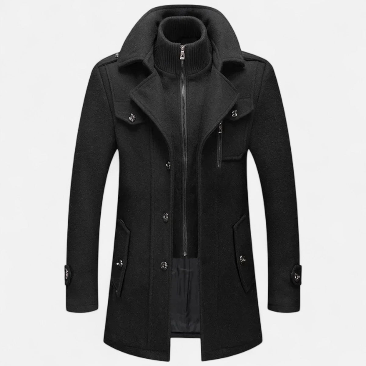 Men's Winter Coat with Double Collar — Black
