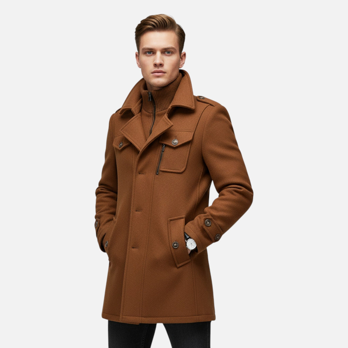 Men's Winter Coat with Double Collar — Brown