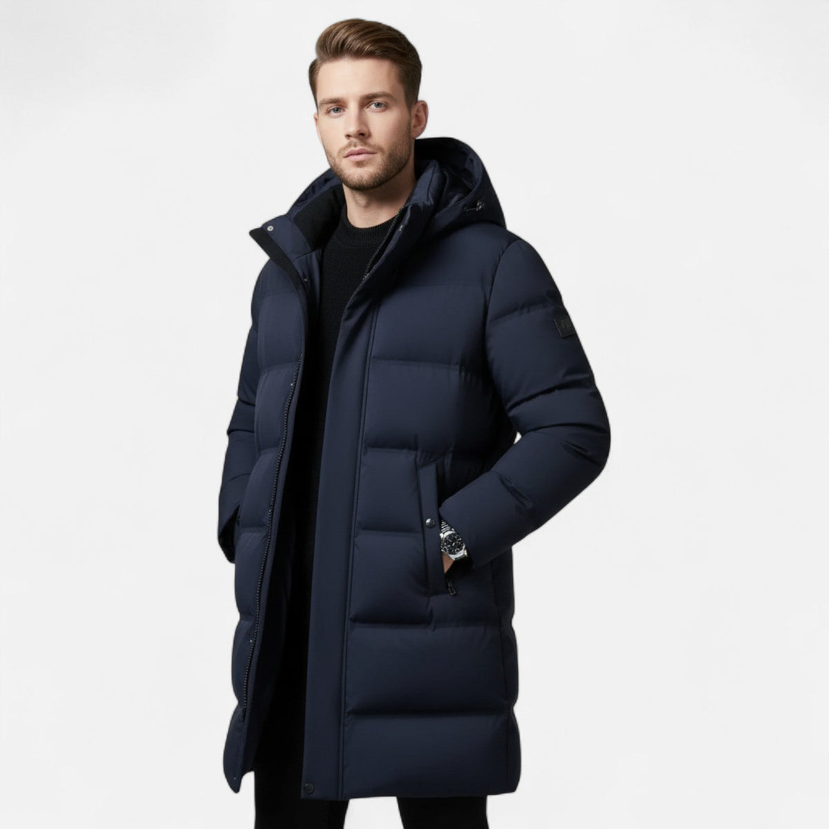 Winter Parka for Men – Insulating Elegance with Hood — Navy Blue