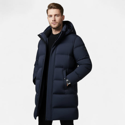 Winter Parka for Men – Insulating Elegance with Hood — Navy Blue