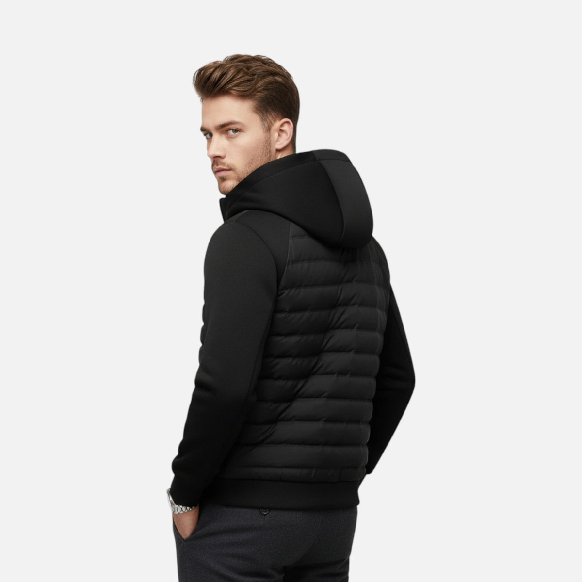 Lightweight Men's Hooded Down Jacket — Black
