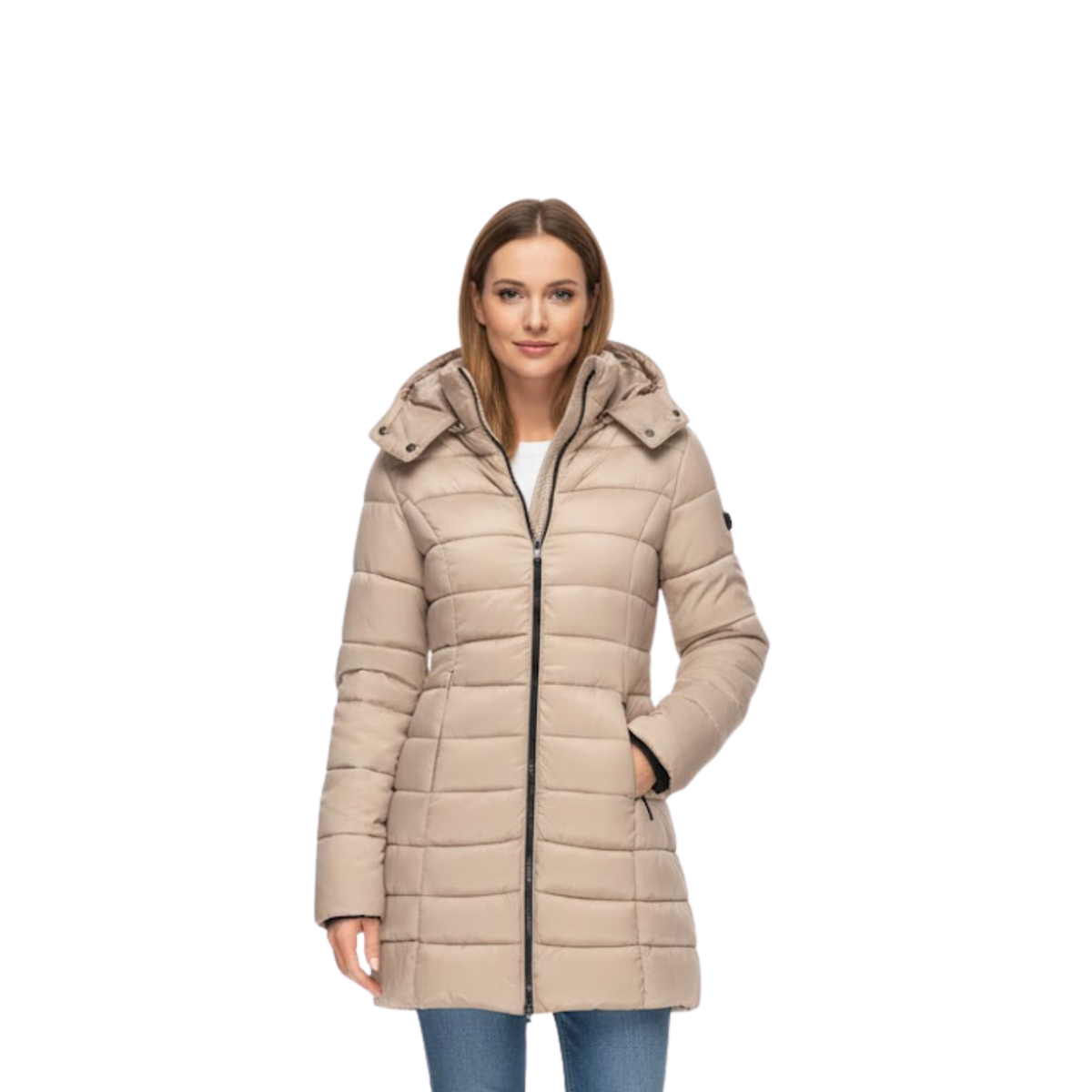 Women's Mid-Length Quilted Parka with Hood — Khaki