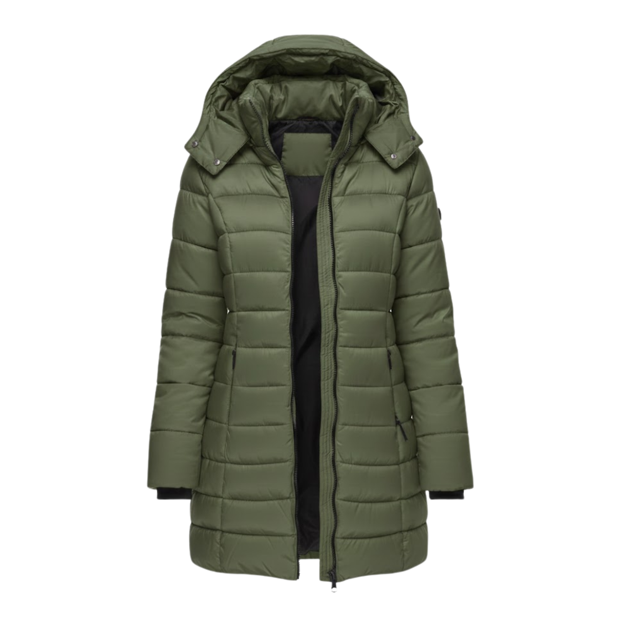 Women's Mid-Length Quilted Parka with Hood — Army green