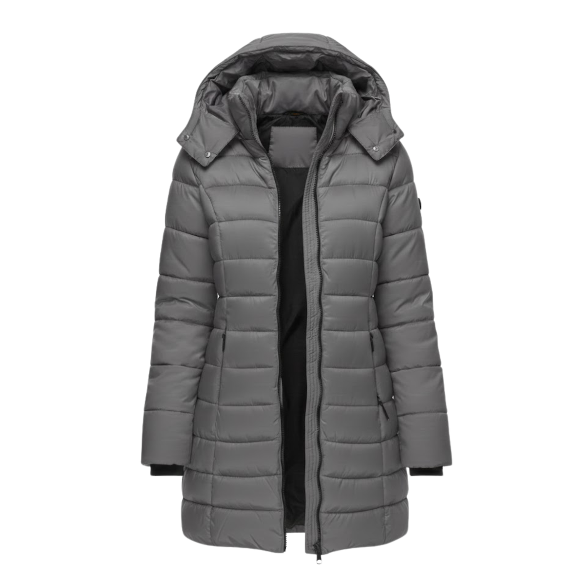 Women's Mid-Length Quilted Parka with Hood — Gray