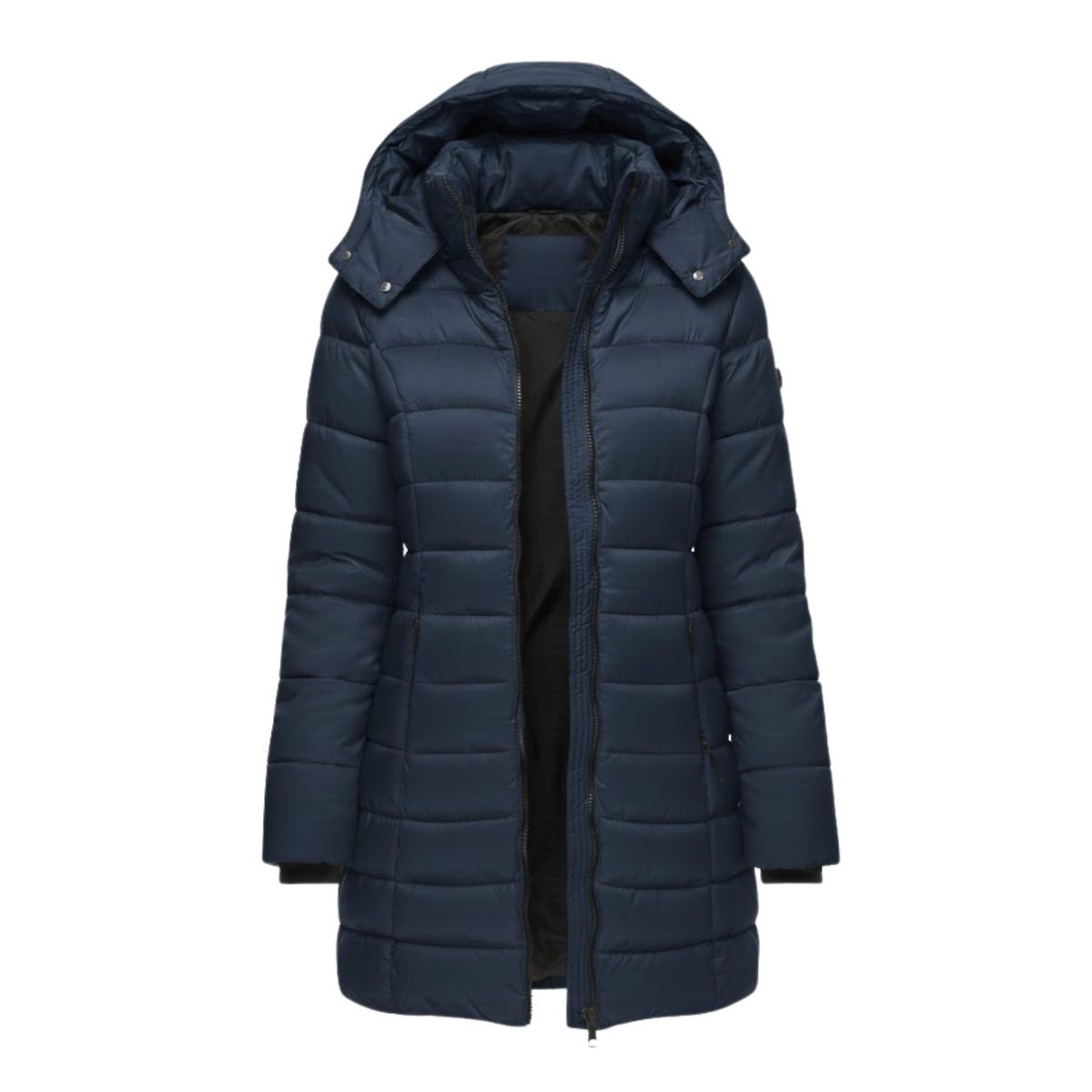 Women's Mid-Length Quilted Parka with Hood — Navy Blue