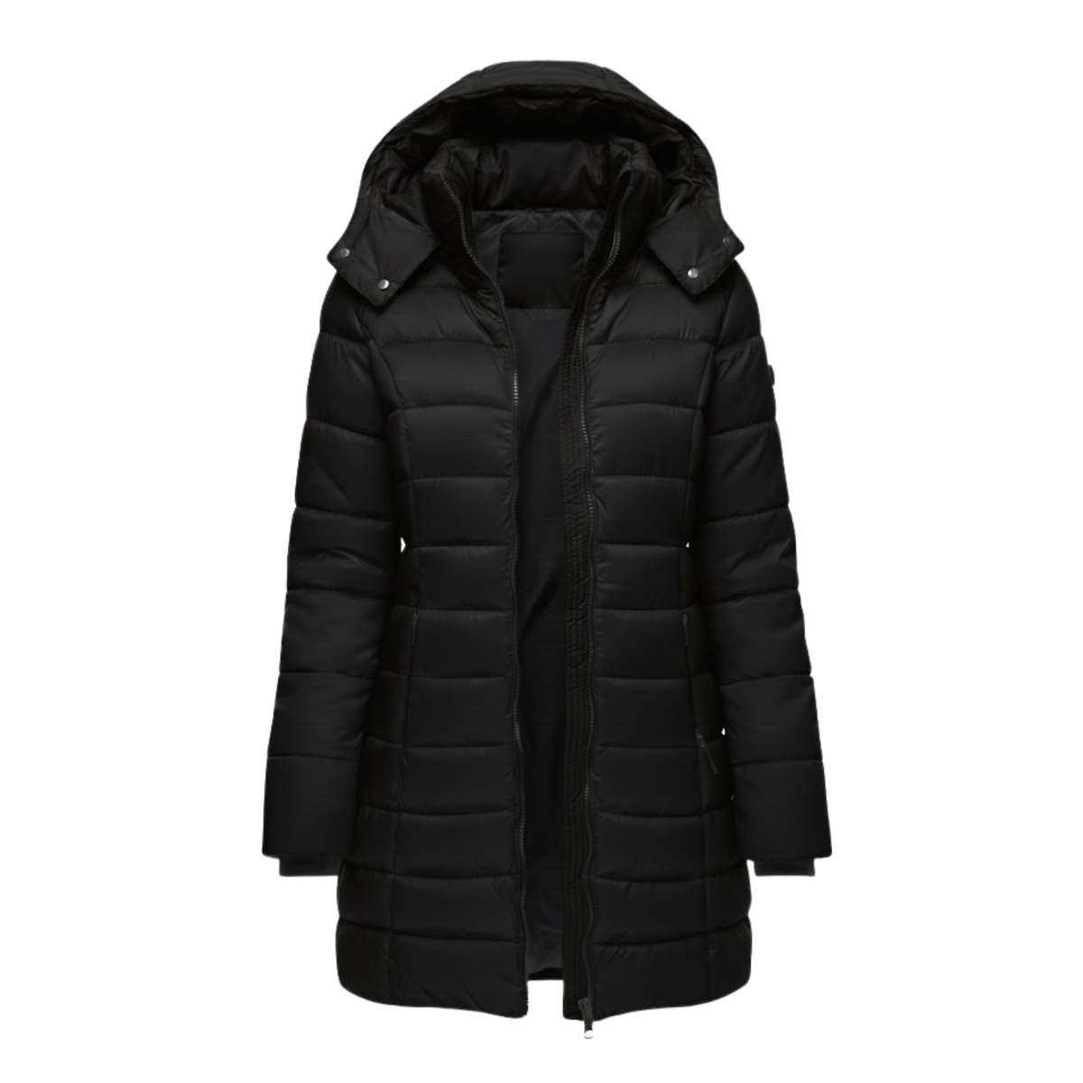 Women's Mid-Length Quilted Parka with Hood — Black