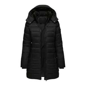 Women's Mid-Length Quilted Parka with Hood — Black