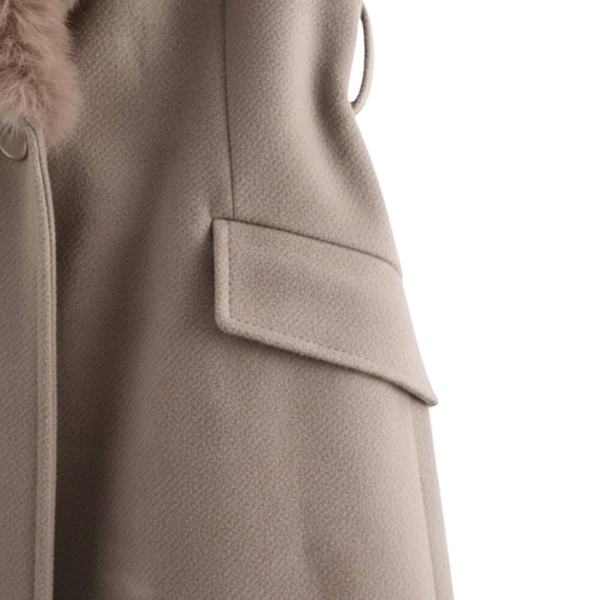 Women's Warm Belted Coat with Fur Collar for Autumn and Winter — Khaki