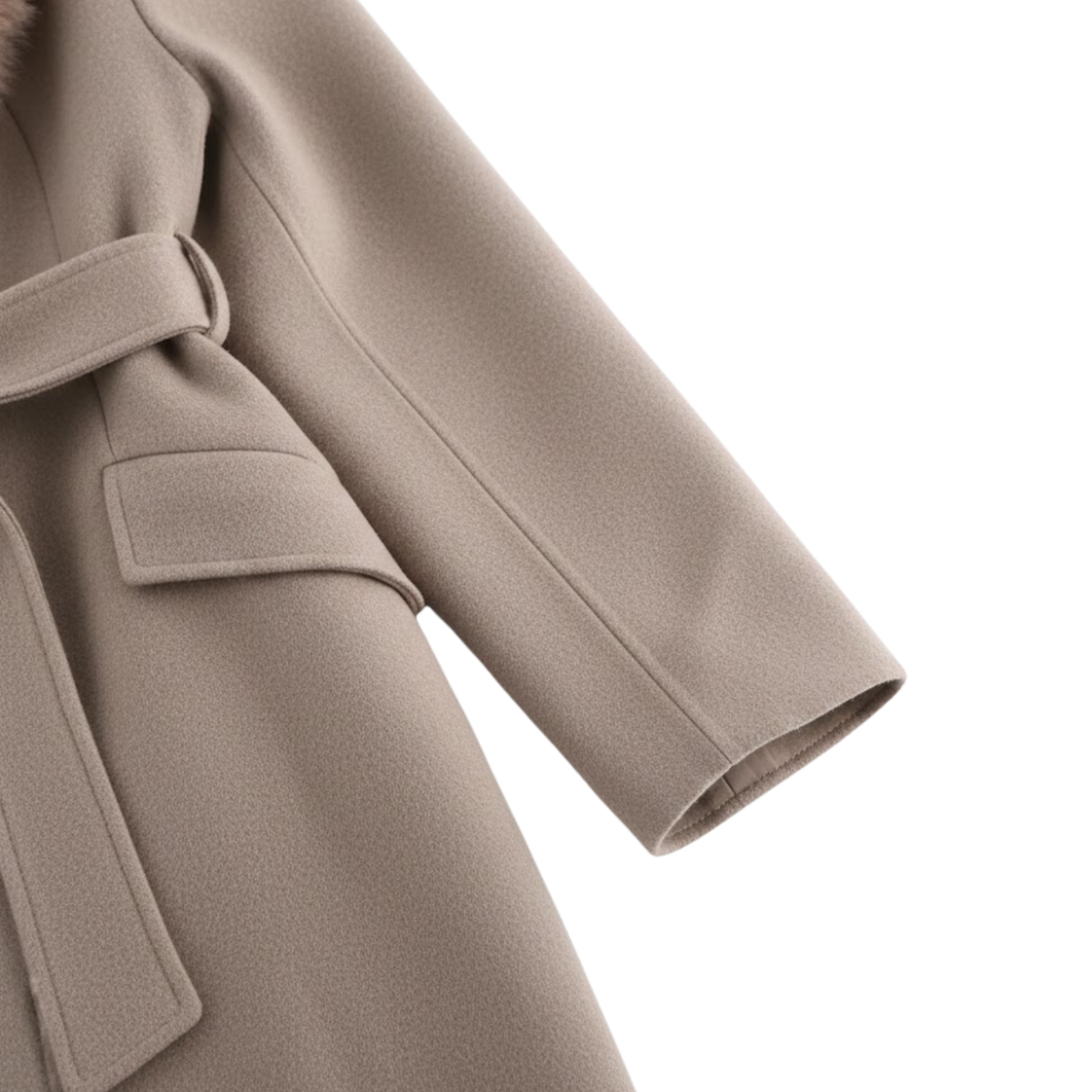 Women's Warm Belted Coat with Fur Collar for Autumn and Winter — Khaki
