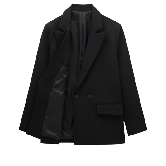 Vintage Women's Double-Breasted Blazer for the Office — Black