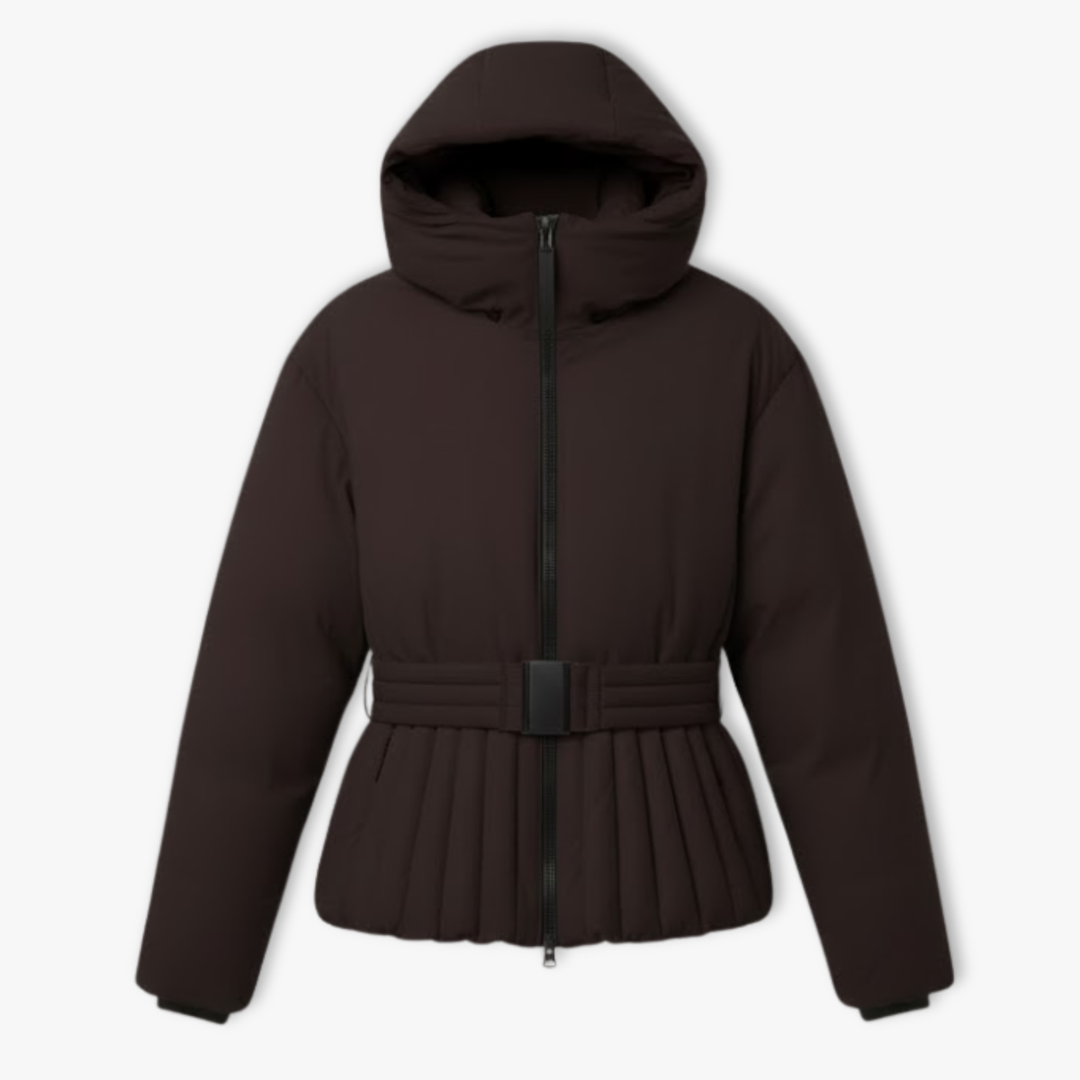 Women's Ski Jacket Peplum with Hood, Stand-up Collar, and Waist Belt — Purple