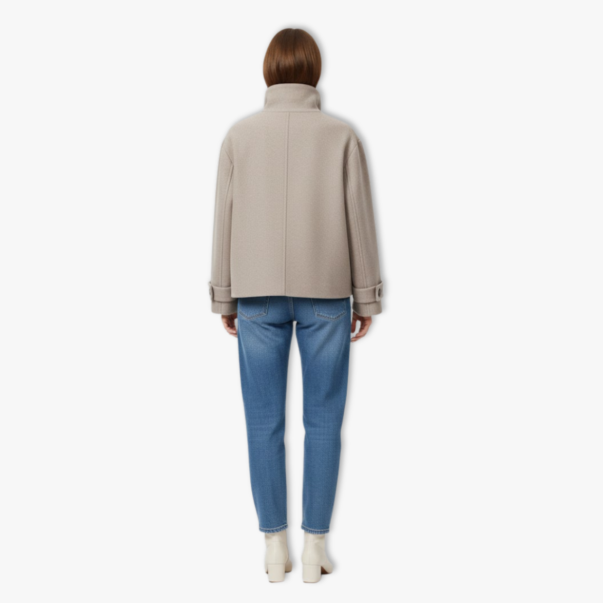 Women's Loose Coat – Long Sleeves, Buckle and Stand-Up Collar — Light Khaki