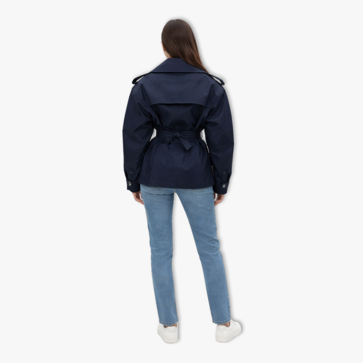 Women's Lace-Up Trench Coat – Lapels and Long Sleeves — Dark Blue
