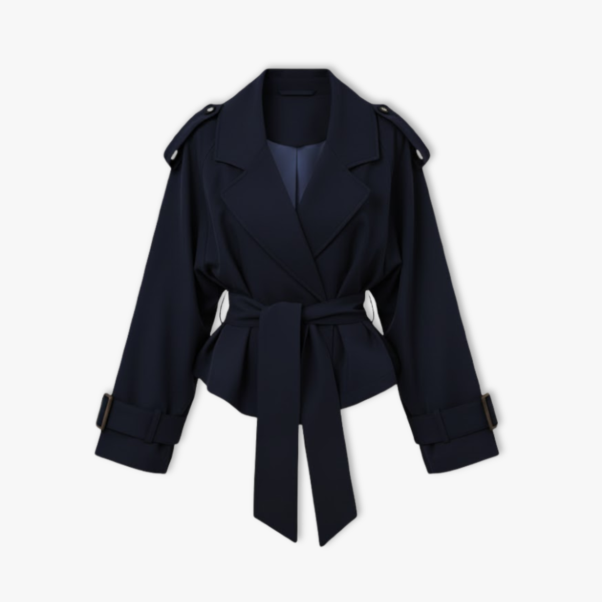 Women's Lace-Up Trench Coat – Lapels and Long Sleeves — Dark Blue