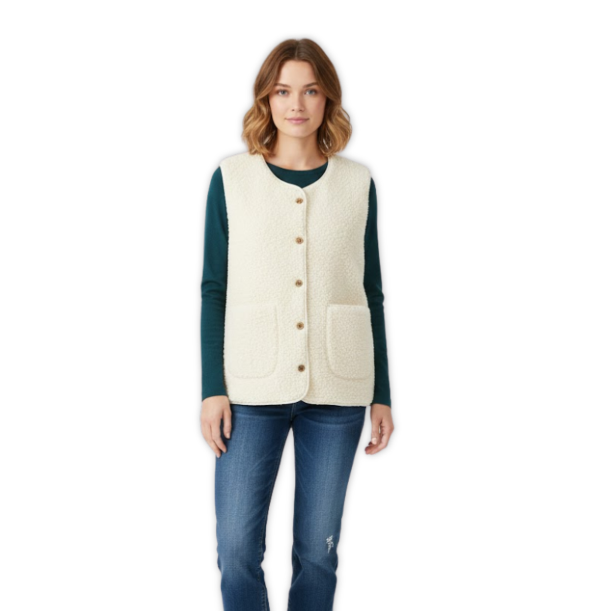 Women's Sleeveless Teddy Fleece Vest Outerwear — Beige