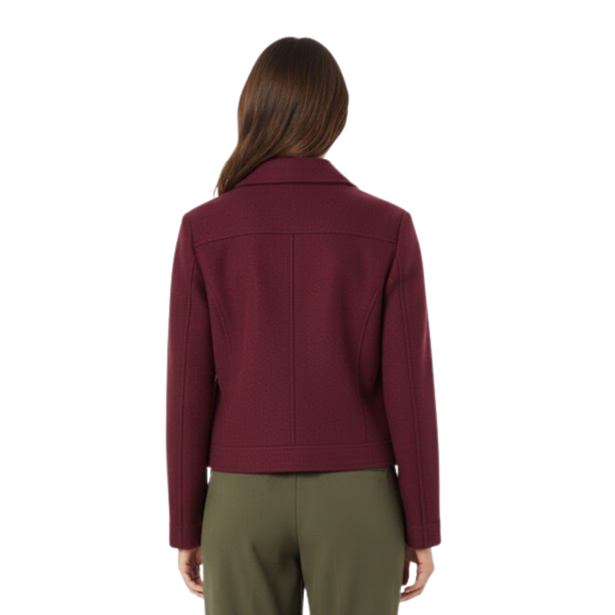 Women's Short Double-Breasted Jacket with Tailored Collar — Wine Red