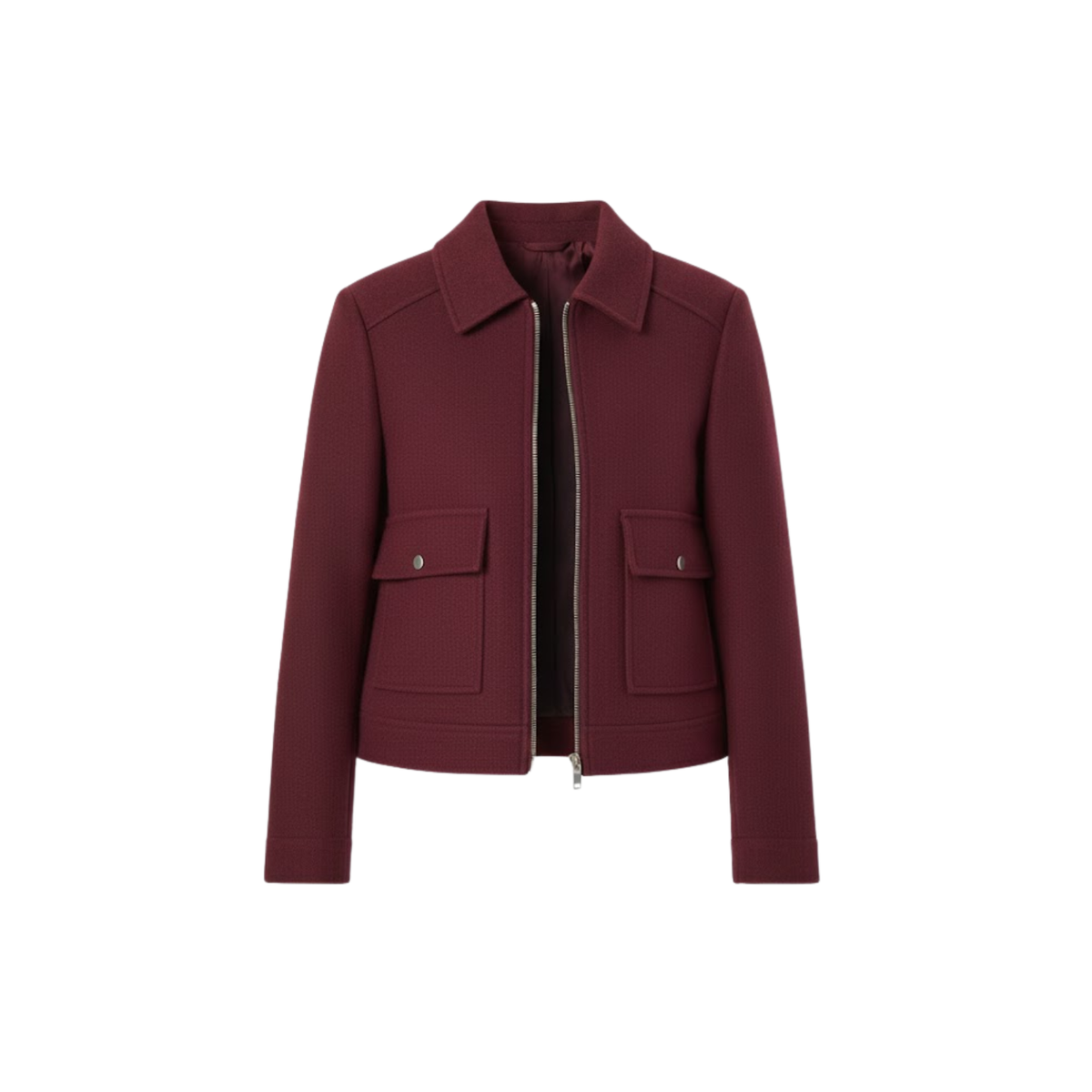 Women's Short Double-Breasted Jacket with Tailored Collar — Wine Red
