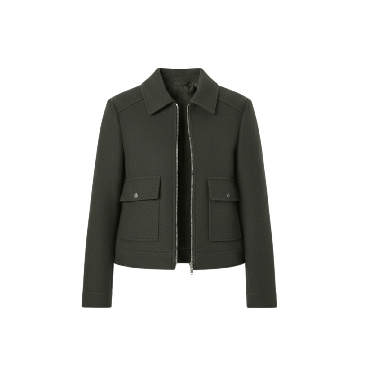 Women's Short Double-Breasted Jacket with Tailored Collar — Gray