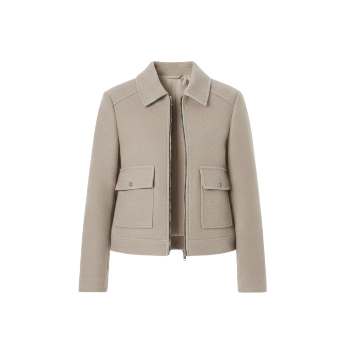 Women's Short Double-Breasted Jacket with Tailored Collar — Khaki