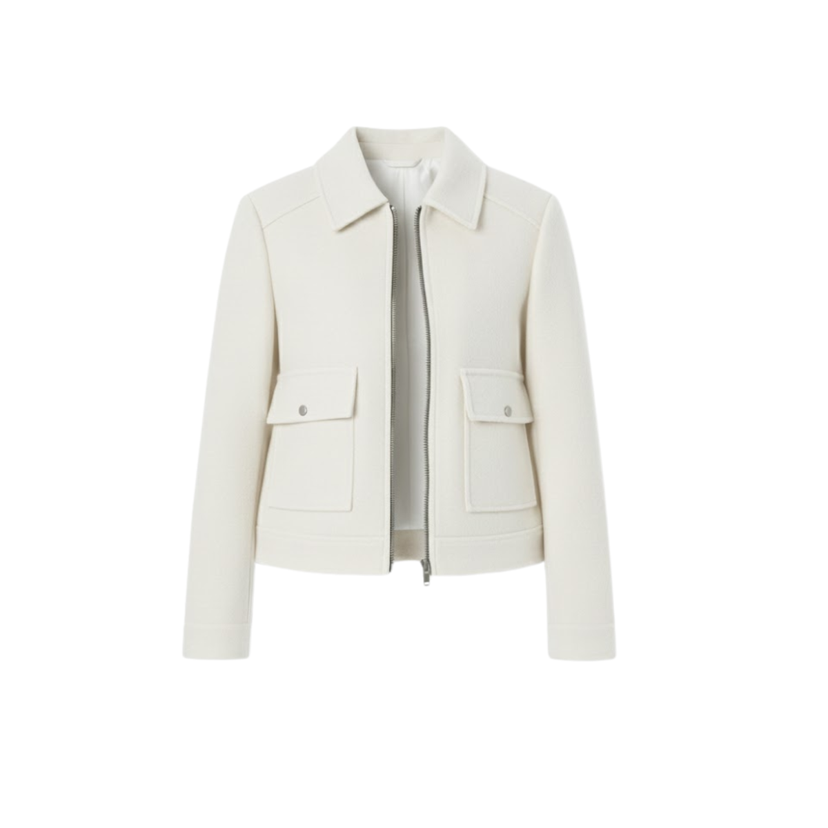 Women's Short Double-Breasted Jacket with Tailored Collar — White