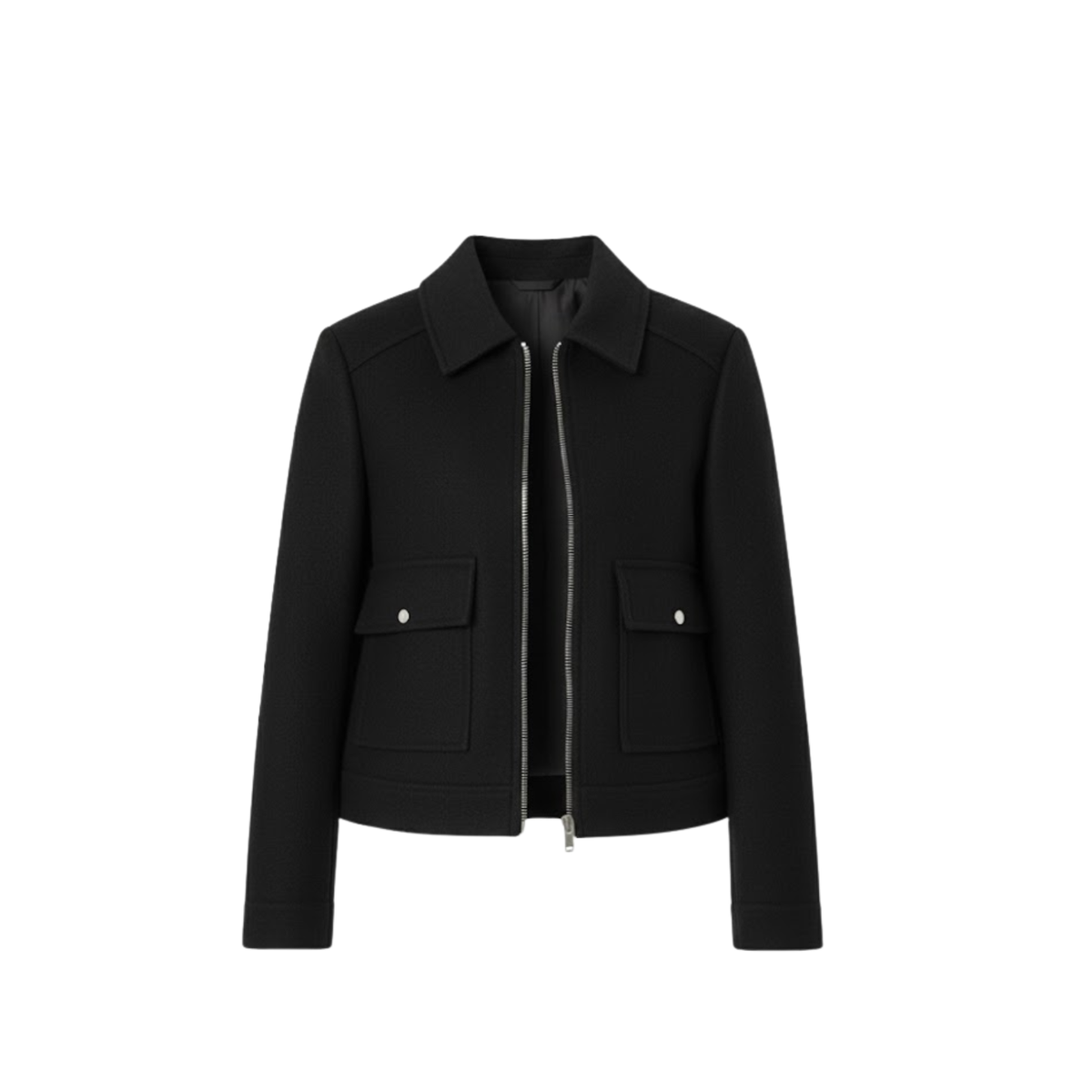 Women's Short Double-Breasted Jacket with Tailored Collar — Black