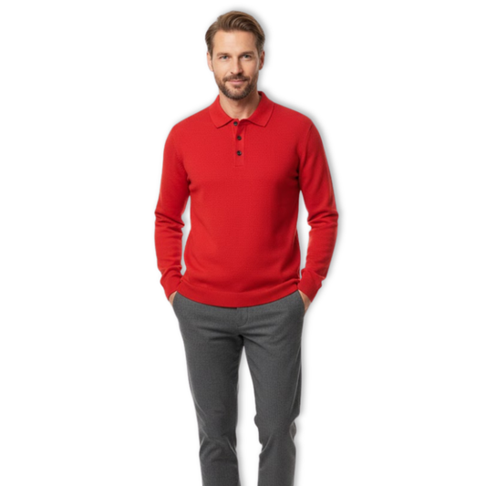 Polo-Shirt für Herren mit lockerer Passform, langen Ärmeln und geknöpftem Kragen — Rot