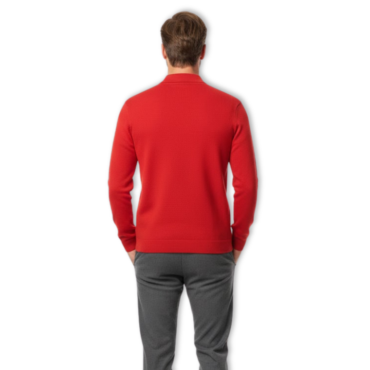 Polo pour homme à coupe décontractée, manches longues et col boutonné — Rouge