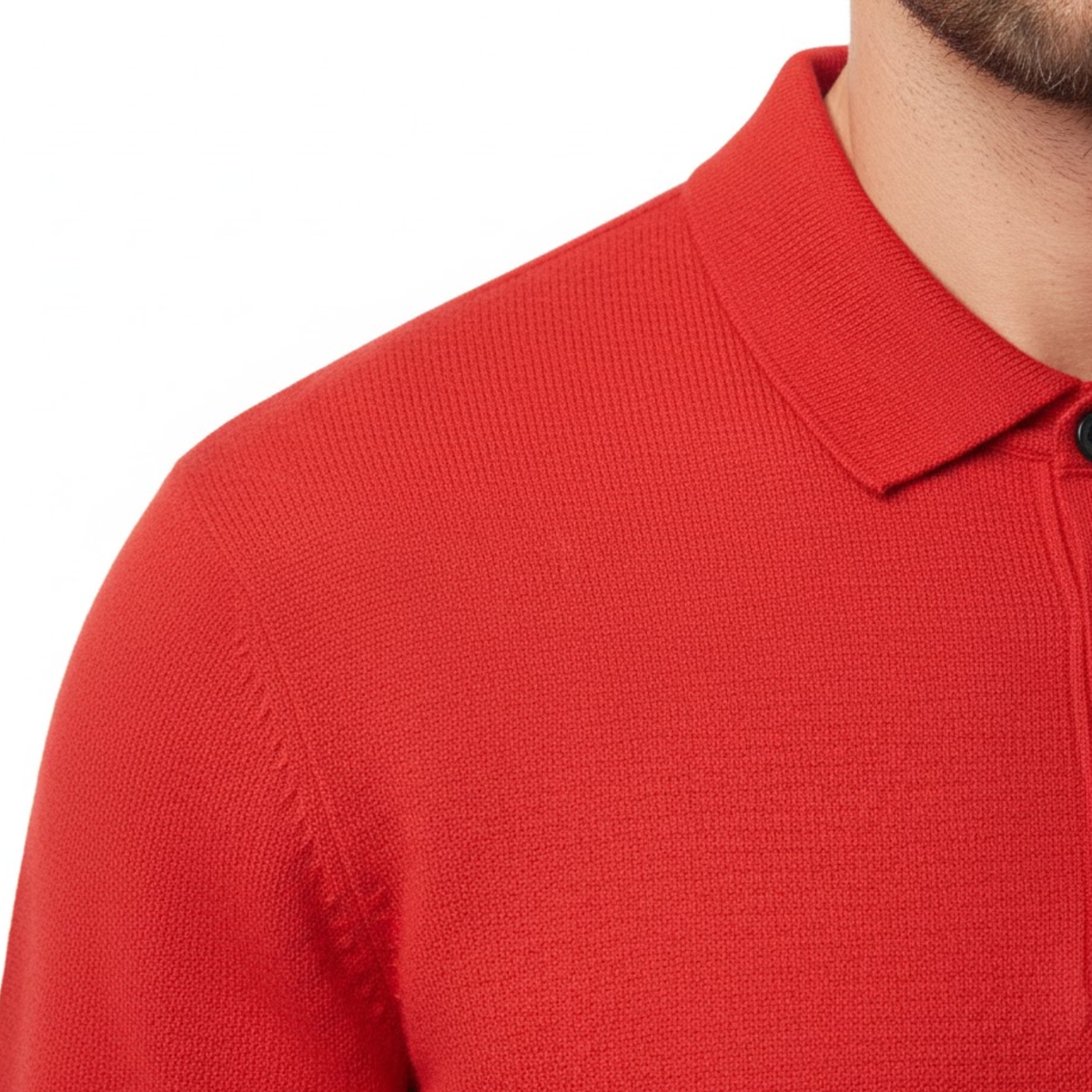 Polo pour homme à coupe décontractée, manches longues et col boutonné — Rouge