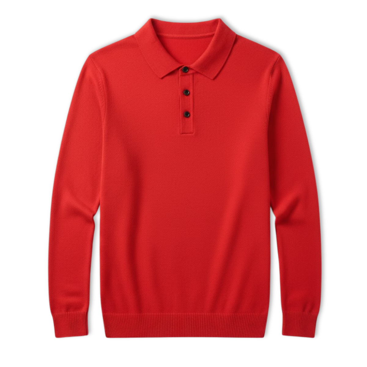 Polo pour homme à coupe décontractée, manches longues et col boutonné — Rouge
