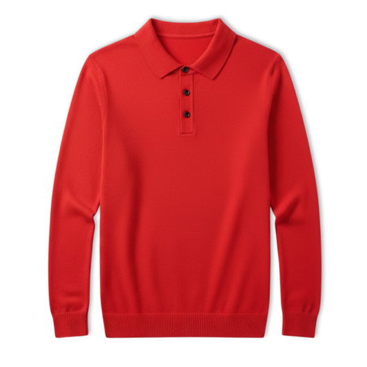 Polo-Shirt für Herren mit lockerer Passform, langen Ärmeln und geknöpftem Kragen — Rot