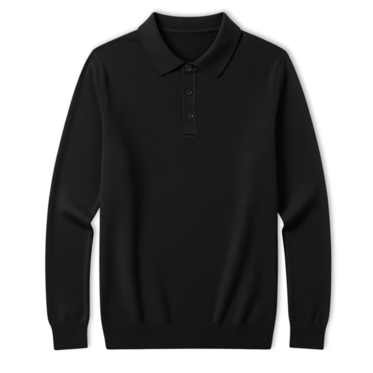 Polo pour homme à coupe décontractée, manches longues et col boutonné — Noir