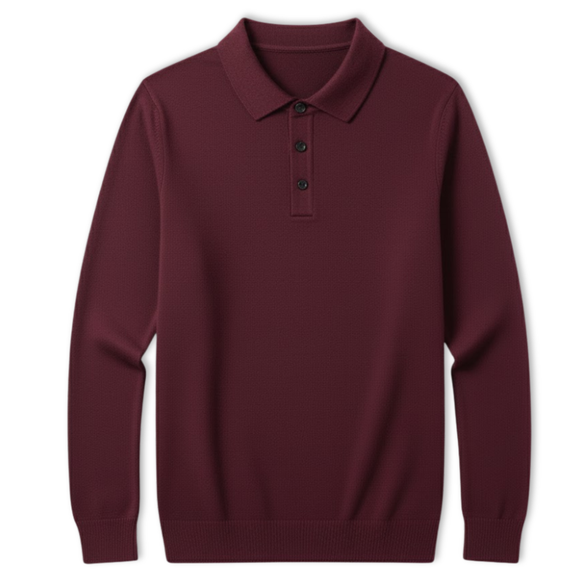 Polo pour homme à coupe décontractée, manches longues et col boutonné — Rouge vin