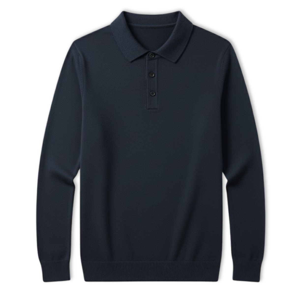 Polo pour homme à coupe décontractée, manches longues et col boutonné — Bleu marine