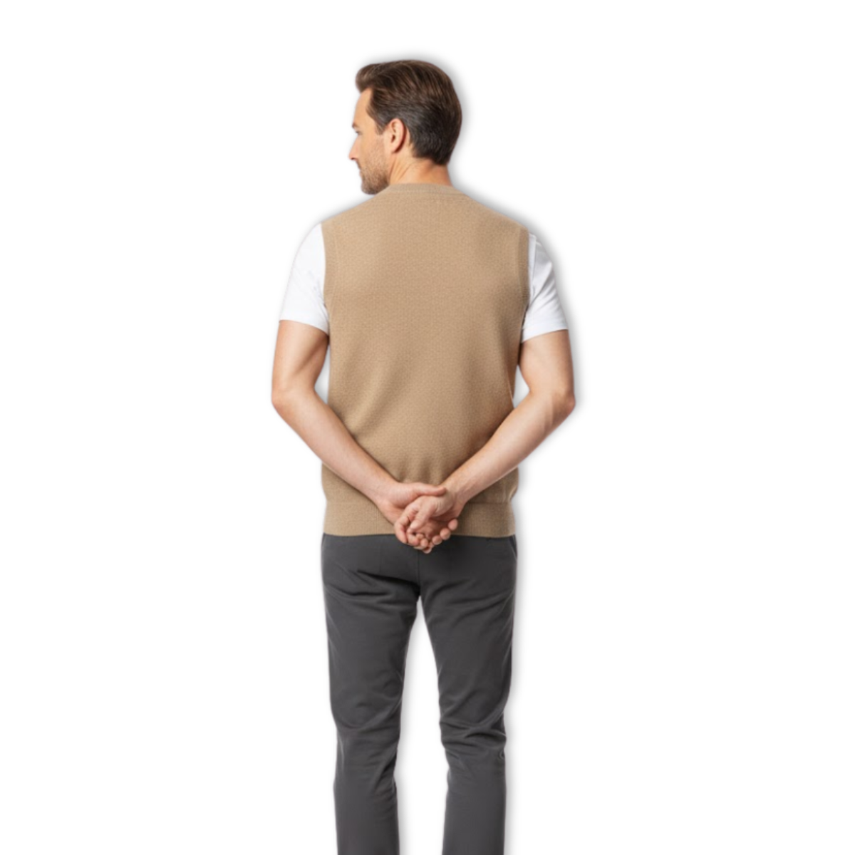 Men's Sleeveless V-Neck Knit Vest — Camel