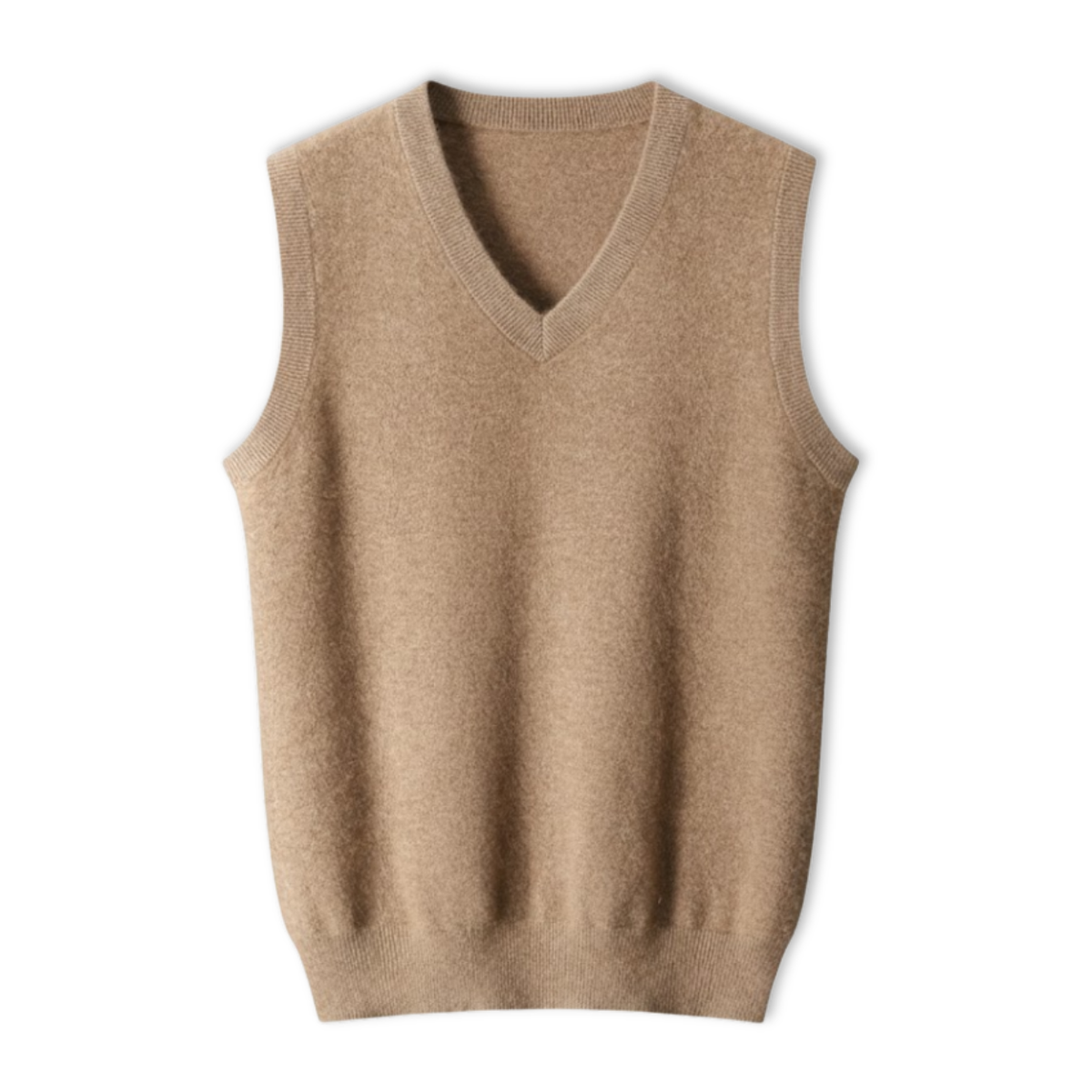 Men's Sleeveless V-Neck Knit Vest — Camel