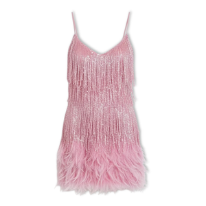 Robe de soirée pour femme à col en V, fines bretelles et sequins — Rose