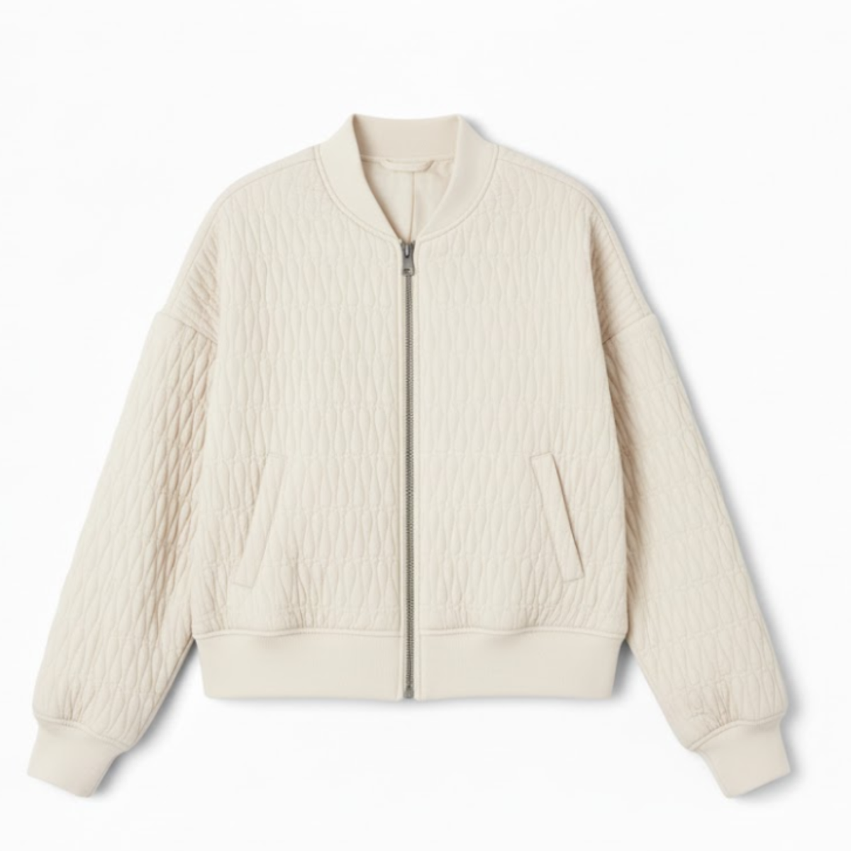 Quilted bomber jacket with stand-up collar and embossed texture — Off-White