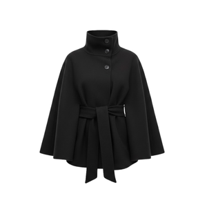 Manteau pour femme coupe cape avec ceinture et col montant — Noir