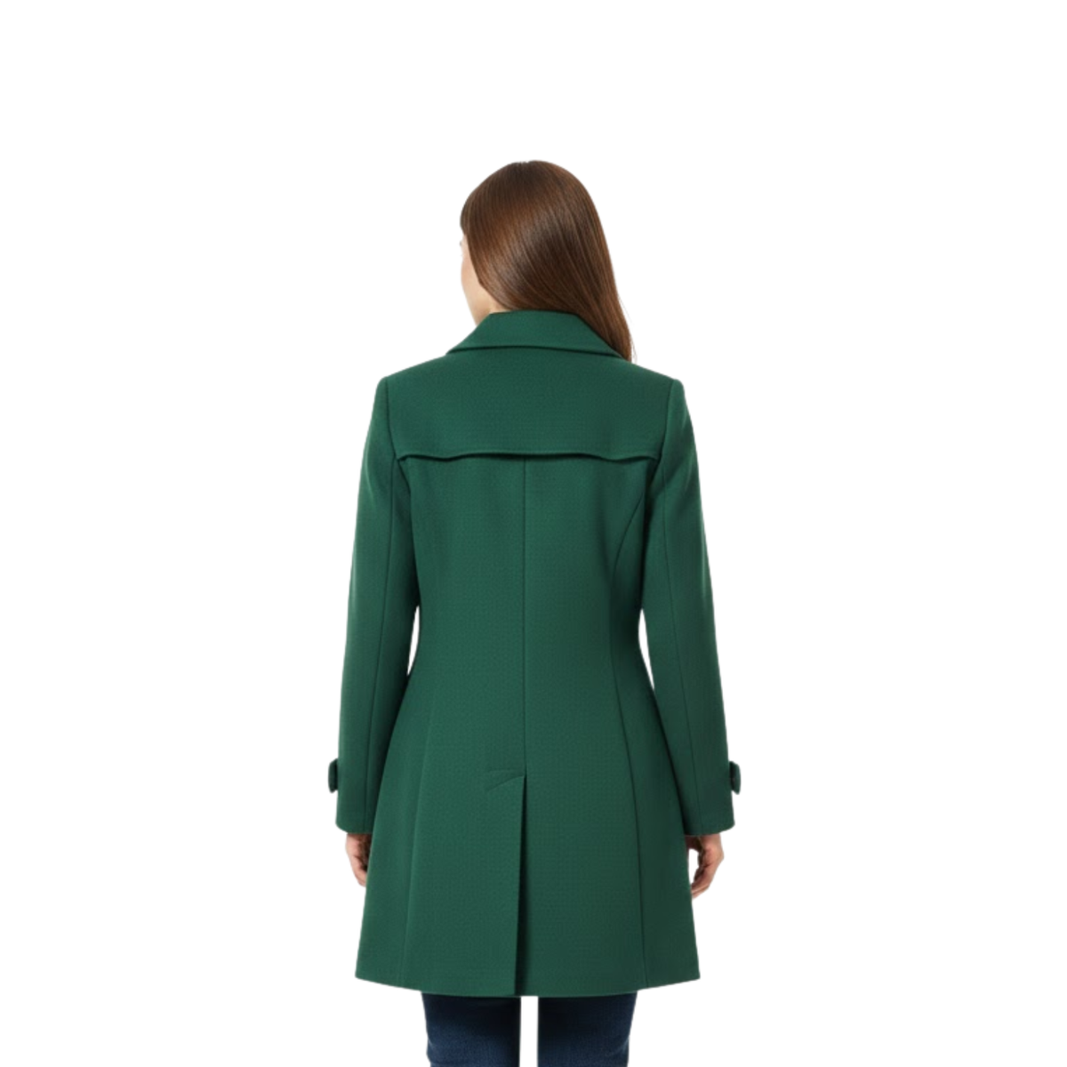 Mid-length coat with tailored collar and multiple buttons — product view